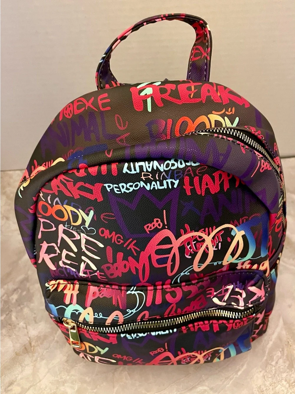 Graffiti Multicolor Backpack — Faux Vegan Leather. Vibrant Street Style